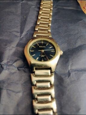Vintage Relic Silvertone Wristwatch with Blue Dial